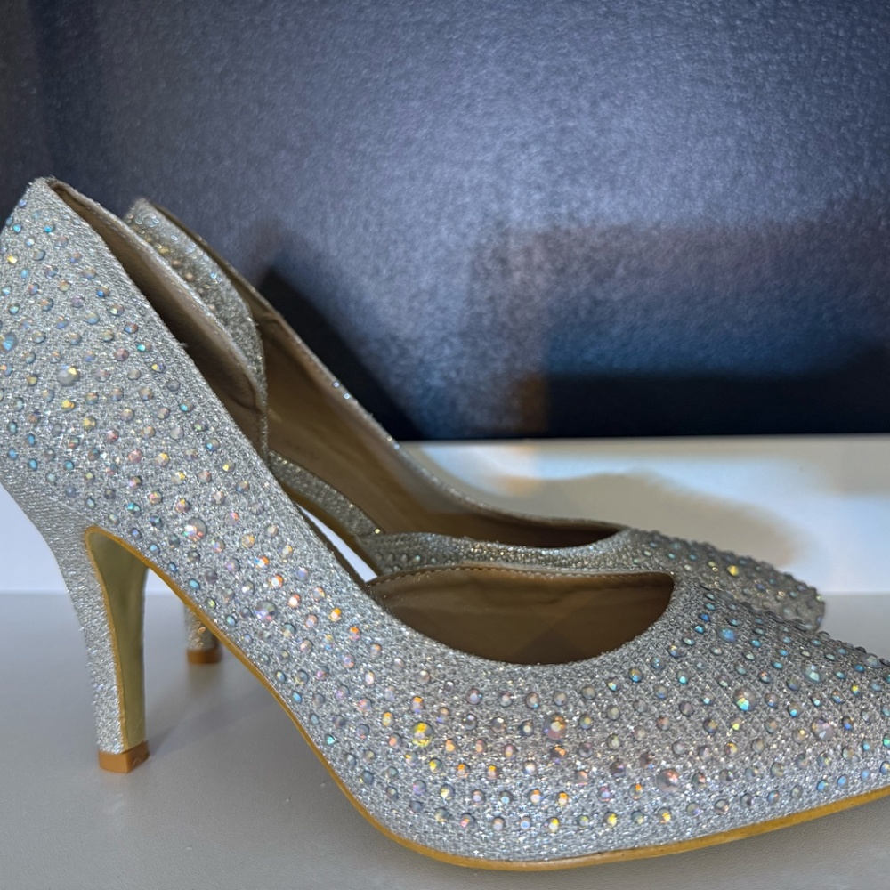 Delicacy Silver Rhinestone Embellished Heels - Picture 2 of 4